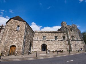 A wide angle view of the front of God's House Tower