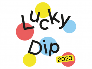 Lucky Dip 2023 on background of colourful dots